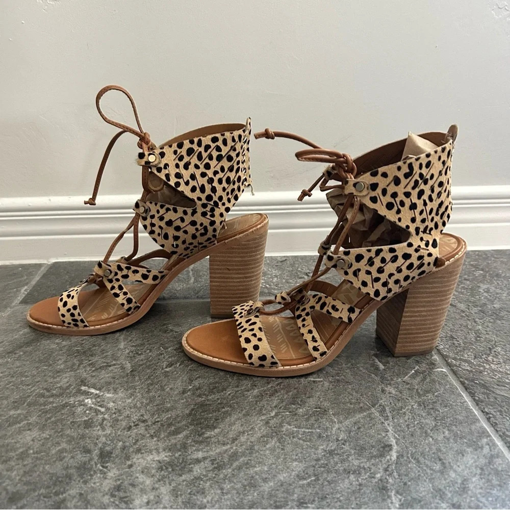 Dolce Vita Luci Leopard Print Calf Hair Block Heels Size 8.5 Boho Resortwear - Picture 3 of 14